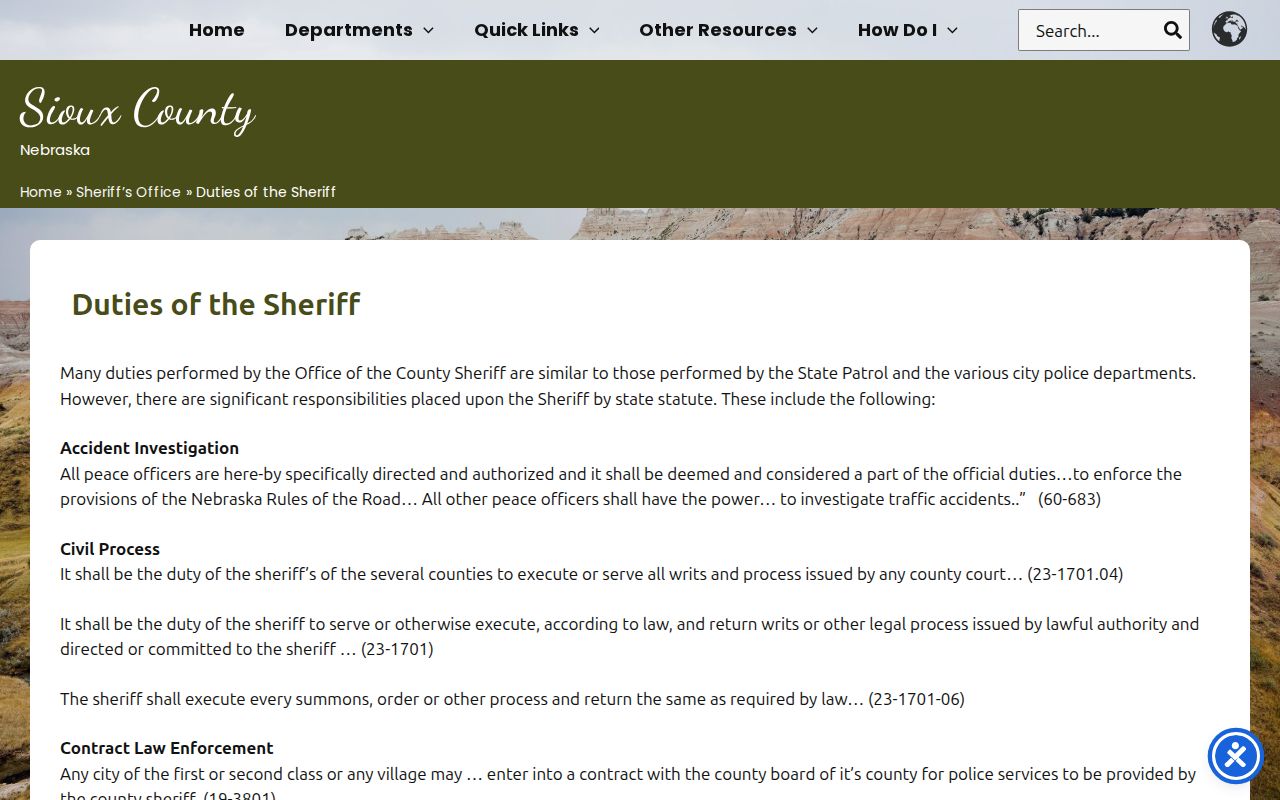 Sioux County arrest duties listed by the sheriff office
