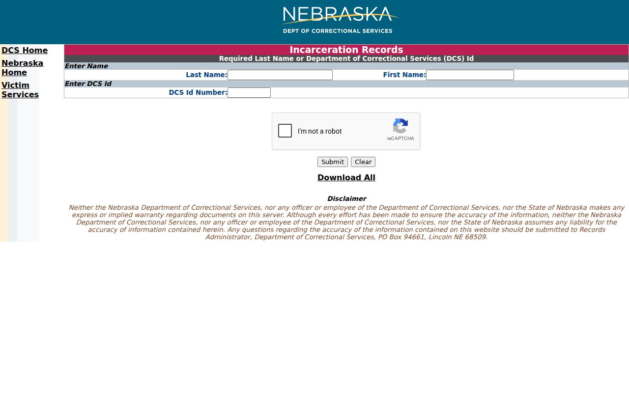 Nebraska state custody search for a Sioux County arrest case