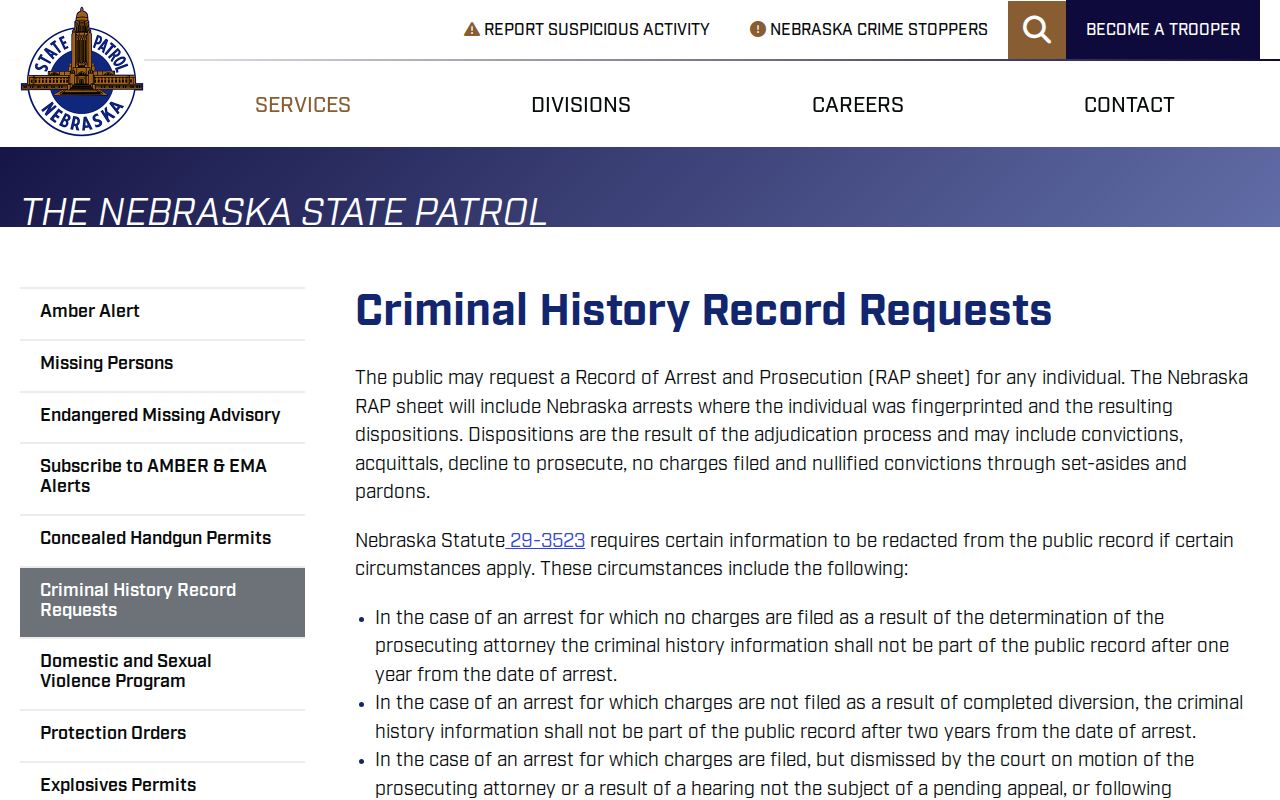Nebraska State Patrol guidance for Sioux County arrest records