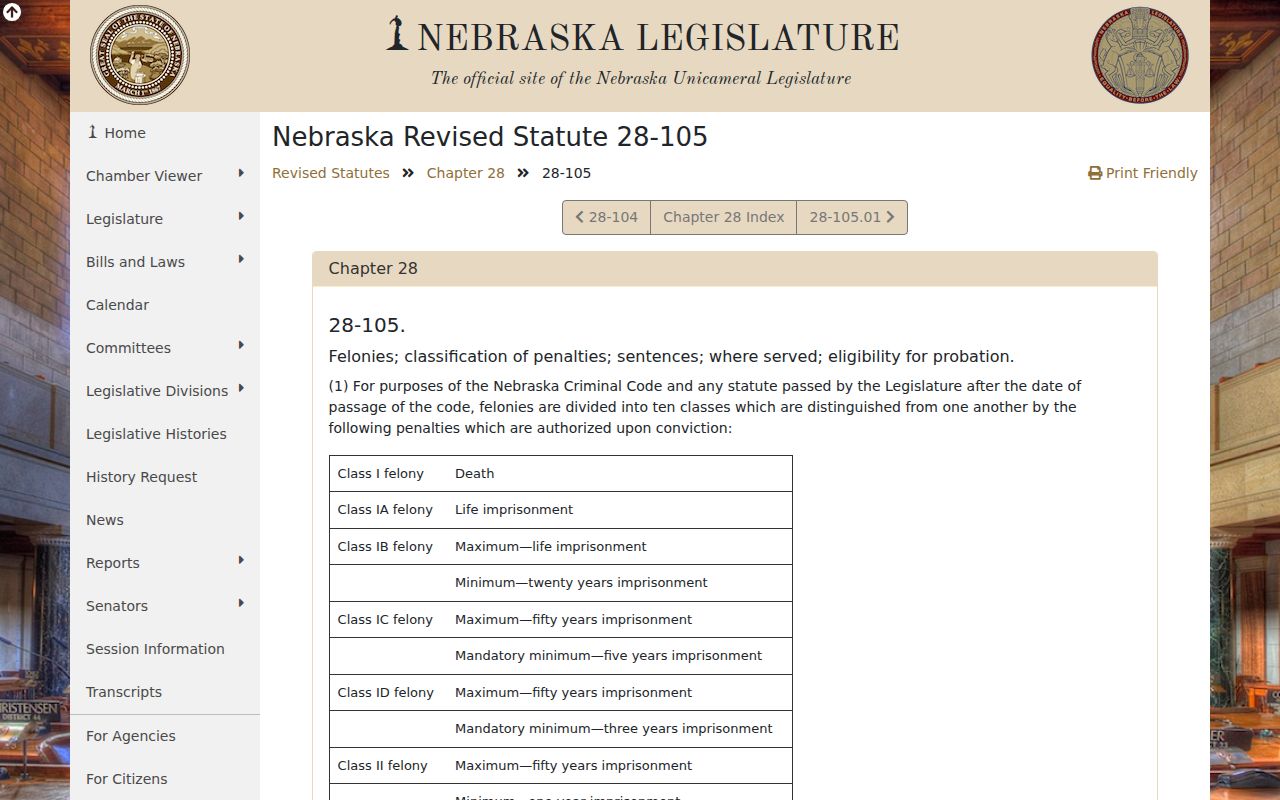 Nebraska felony classifications used in Sioux County court cases
