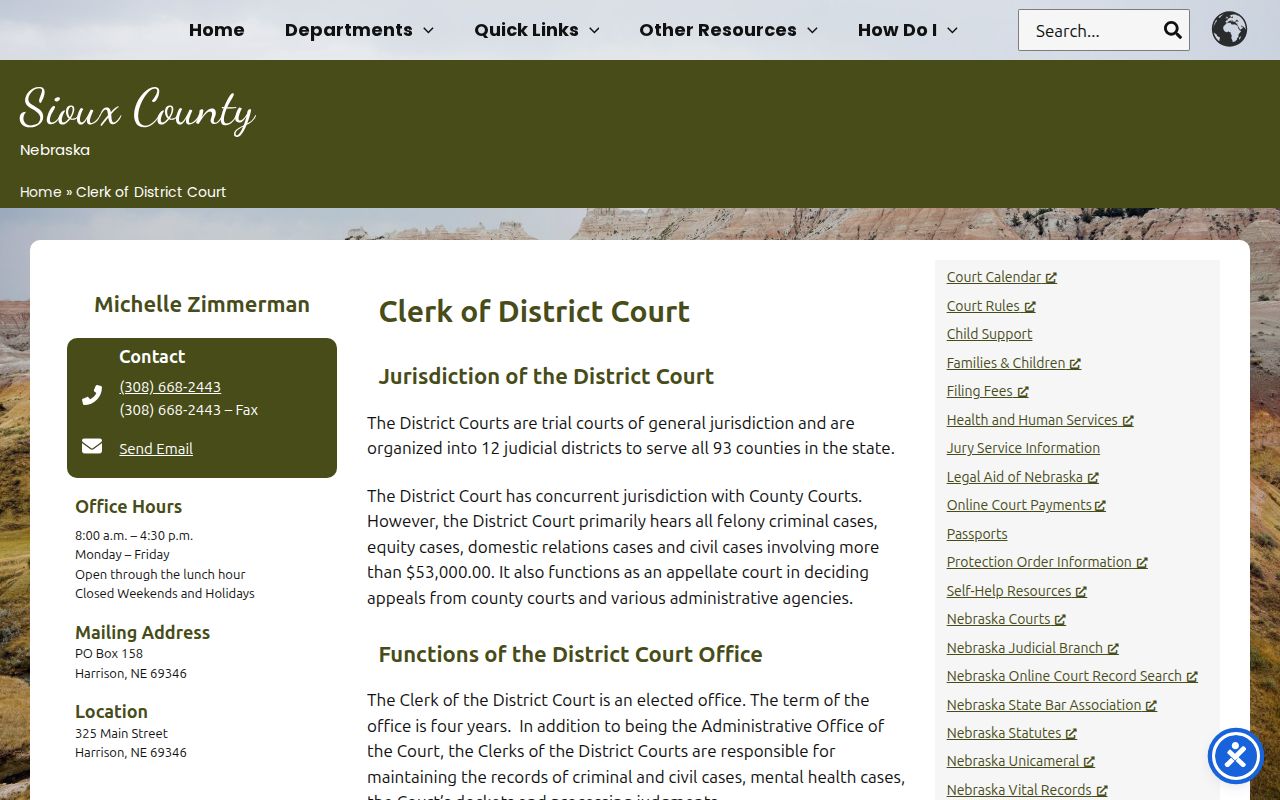 Sioux County court case records at the District Court clerk counter