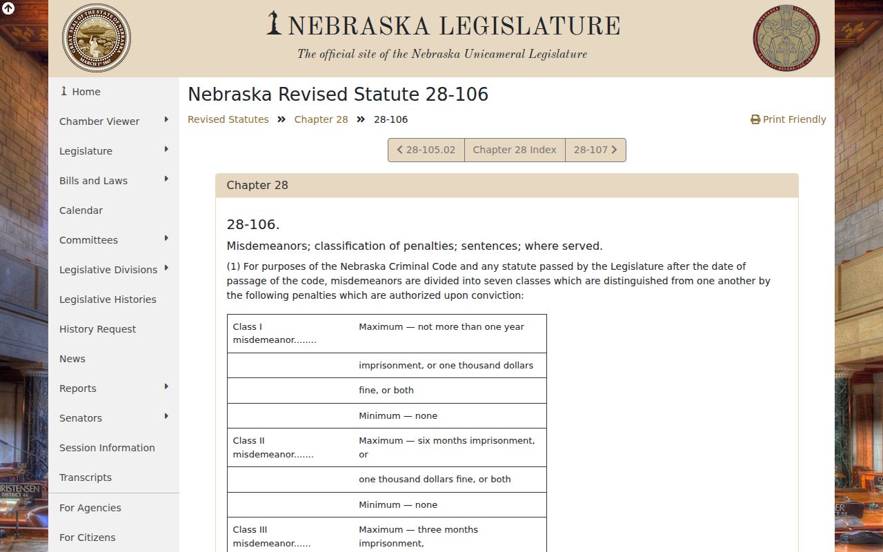Nebraska misdemeanor classifications for Sioux County criminal records