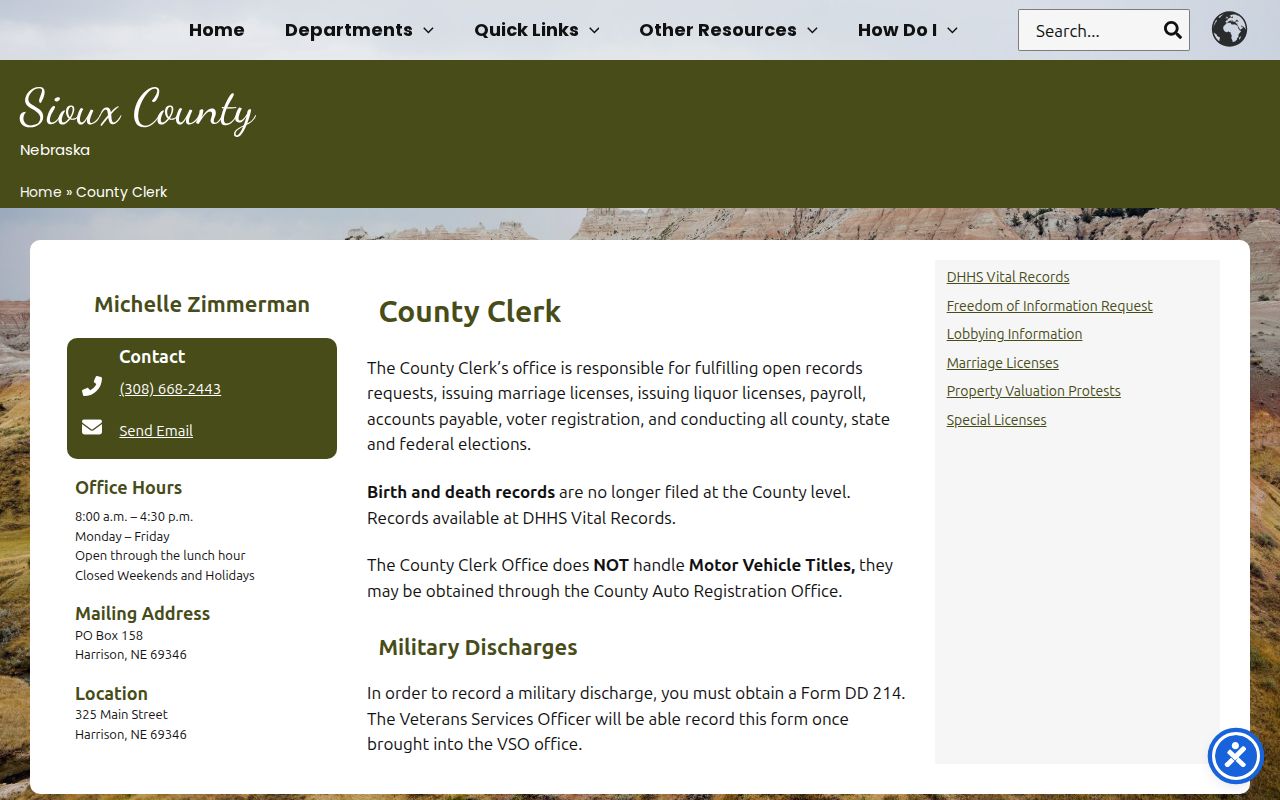 Sioux County Clerk public record request information