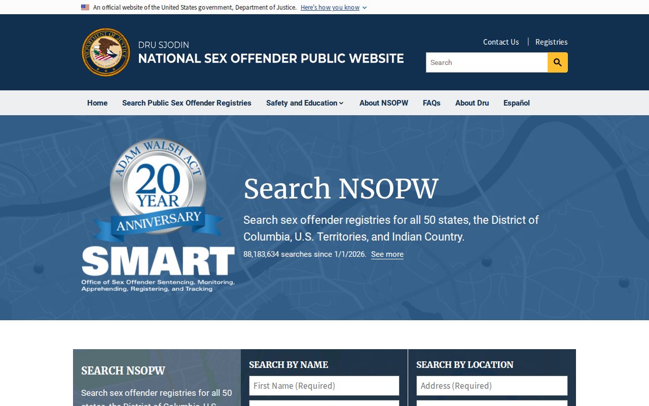 National public registry fallback for a Sioux County sex offender search